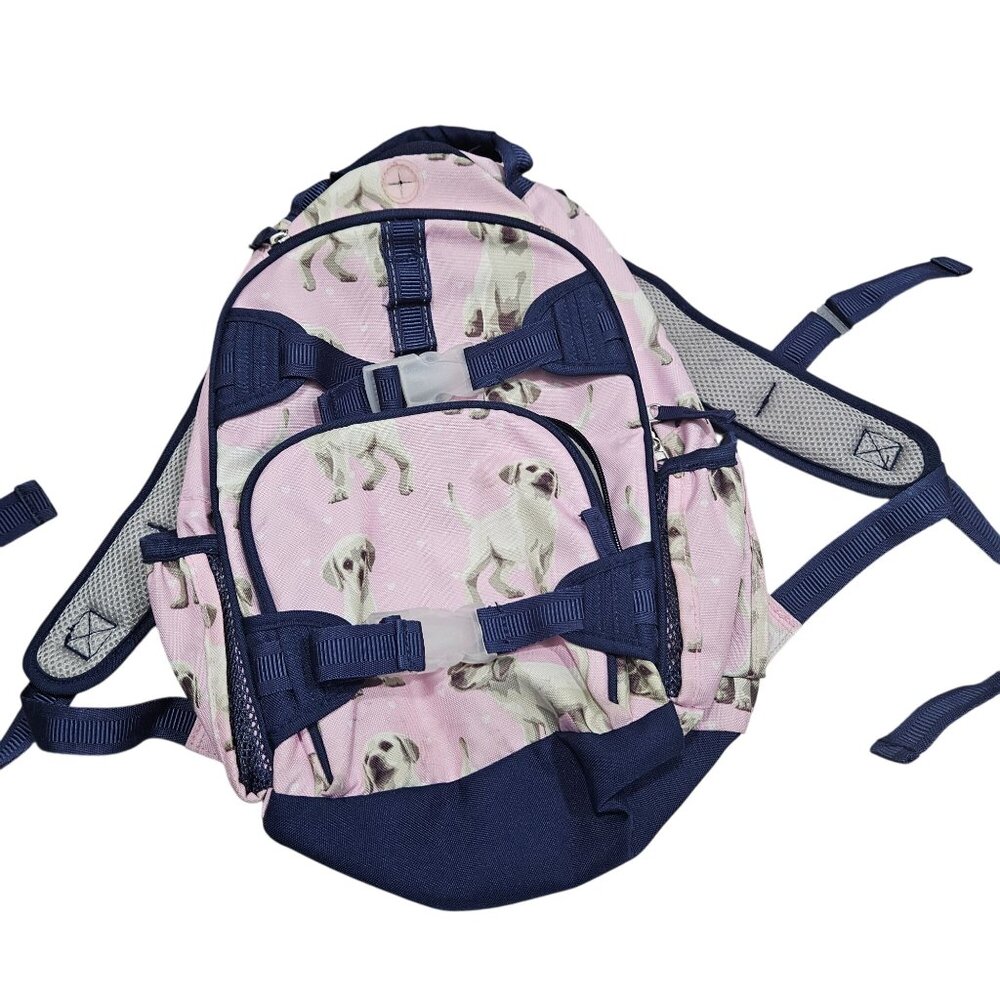 Pottery Barn Kids‎ Pink & Navy Puppy Print Backpack Multiple Compartments